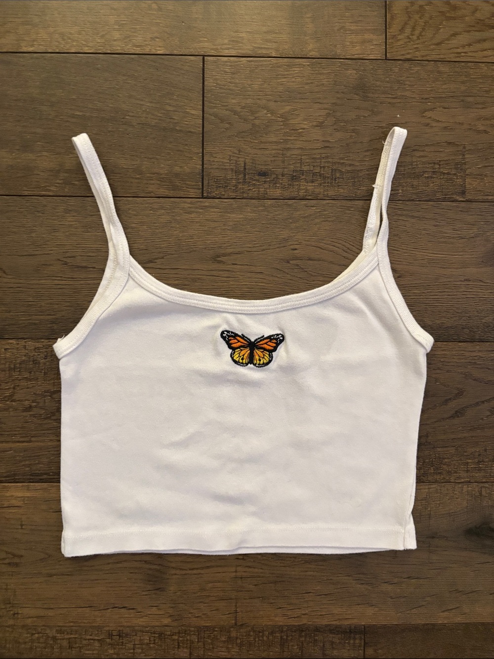 Brandy Melville White Cropped Butterfly Camisole